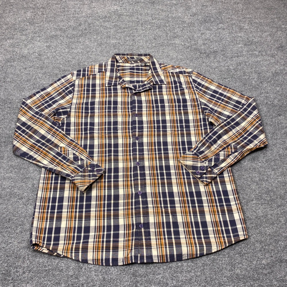 Toad&Co Shirt Mens XL Navy Blue Plaid Organic Cotton Long Sleeve Button Down